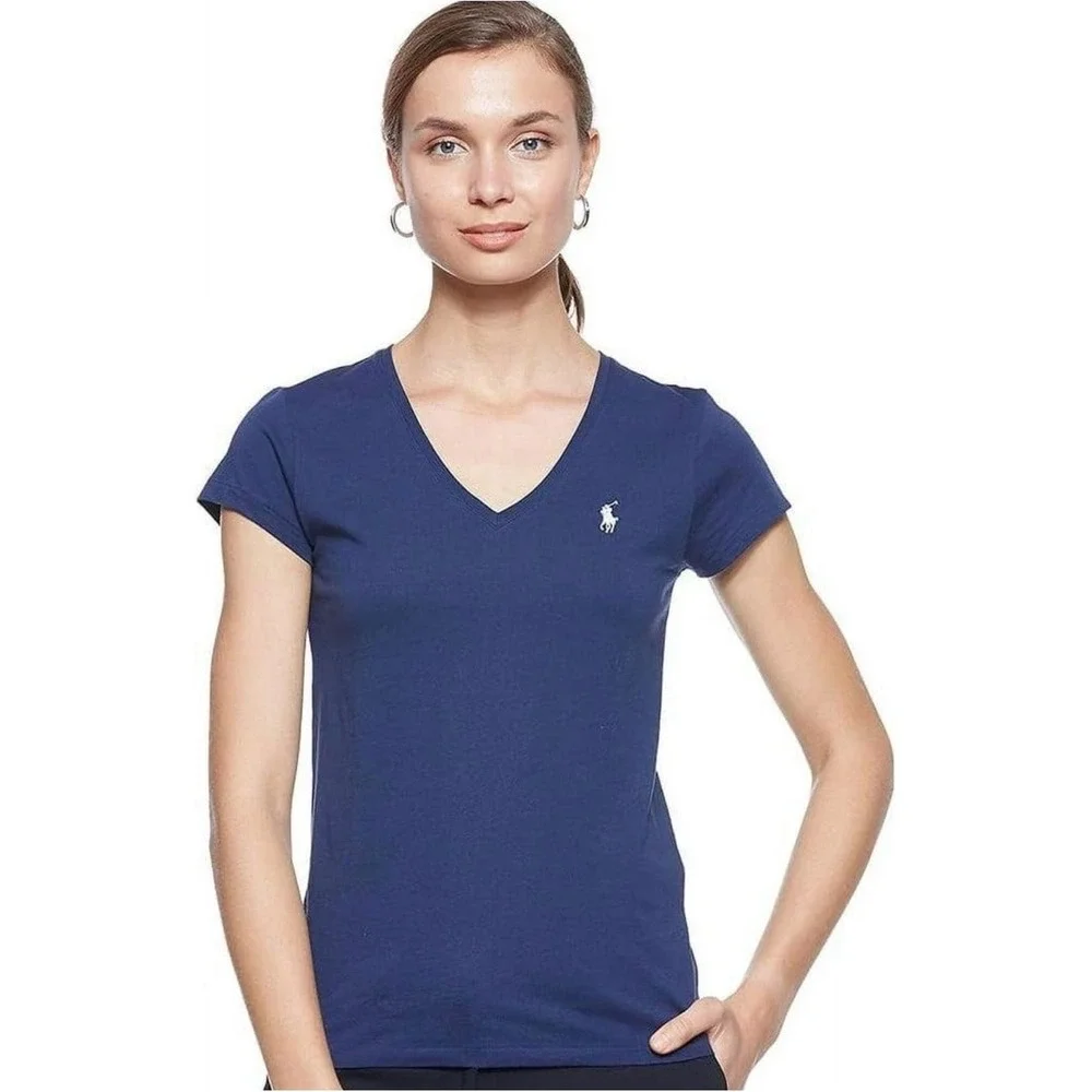 Polo by Ralph Lauren Women's V-Neck Tee in Navy Blue